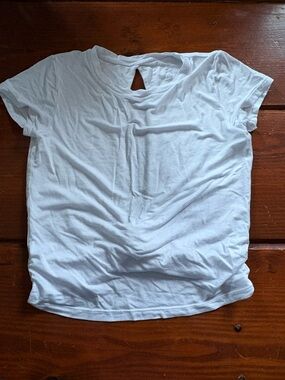 Women's White Short-Sleeve Keyhole Tee